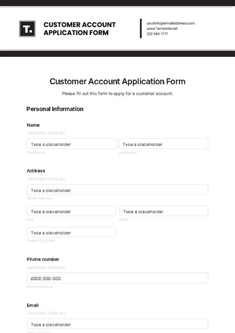 Customer Account Application Template