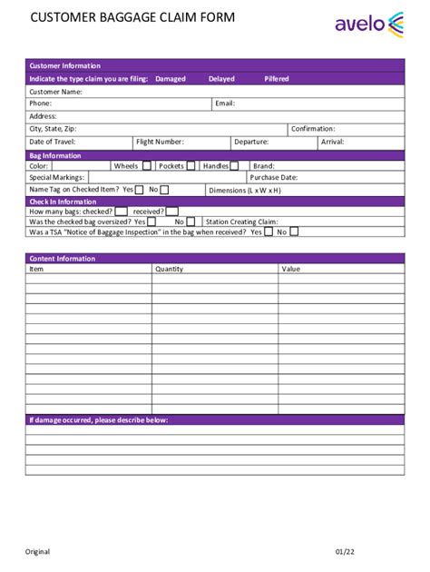 Customer Baggage Examples