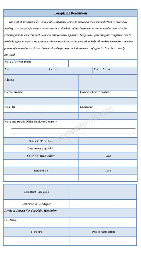 customer complaint resolution form template