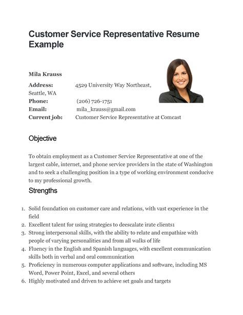 customer service agent cv template