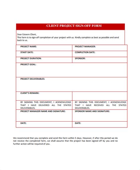 customer sign off form template