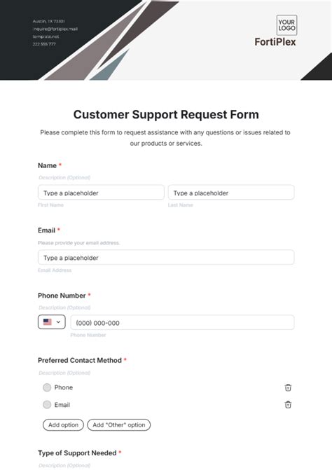 customer support job application form template