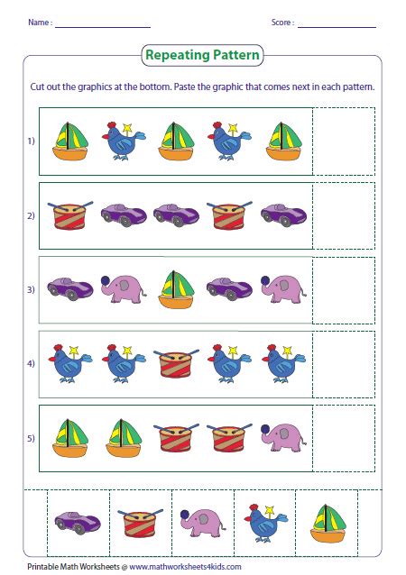 Cut And Paste Patterns Math Worksheet