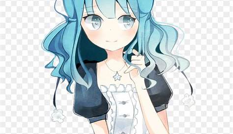 avatars blue hair anime girl render PNG image with transparent