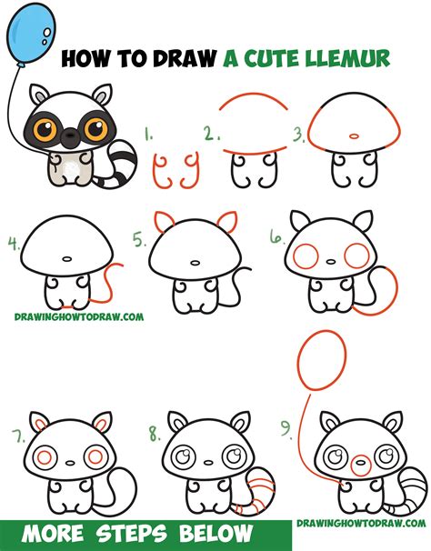 How to Draw a Cute Cartoon Lemur (Kawaii / Chibi) with