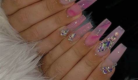 Pink nails Diamond nails, Long acrylic nails coffin, Summer acrylic nails