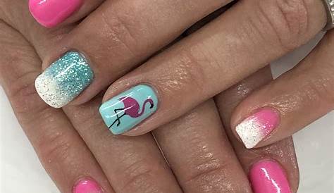 Vacation Tropical Pink Ombré Flamingo Anchor Gel Nails Nails, Cute