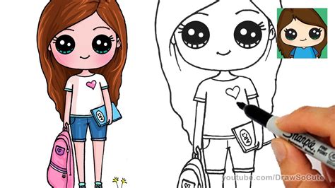 cute cartoon drawing girl easy and beautiful with colour