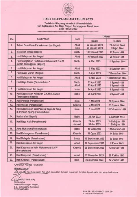 cuti am terengganu 2023