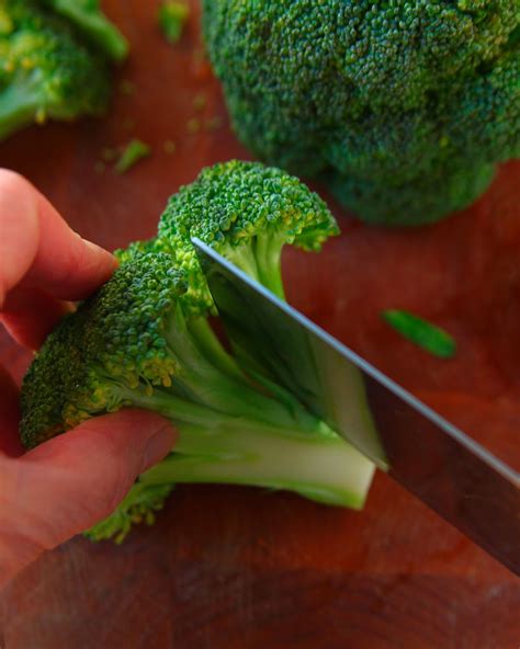 cutting broccoli