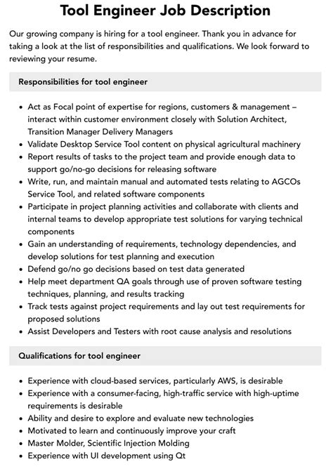 Cutting Tool Engineer Job Description