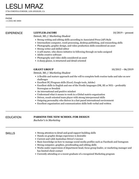 Marketing Student Resume Profile BEST RESUME EXAMPLES