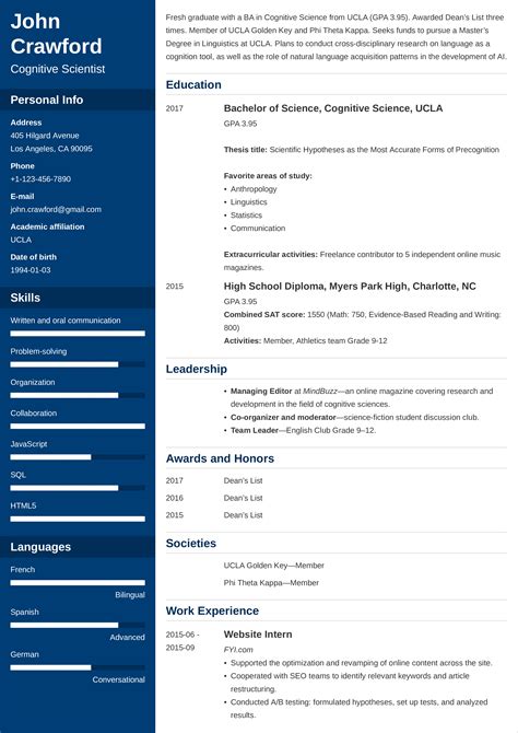 Resume for Scholarship Application in 2021 (Template