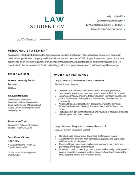 CV Example for Law Students myPerfectCV