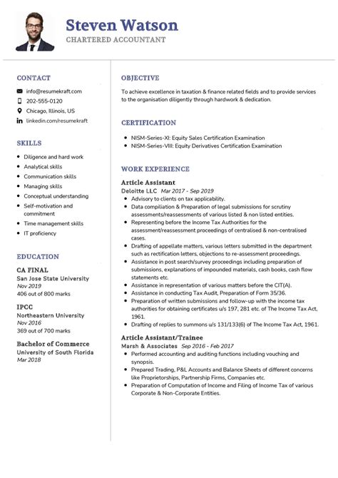Fresher Chartered Accountant Resume Templates at