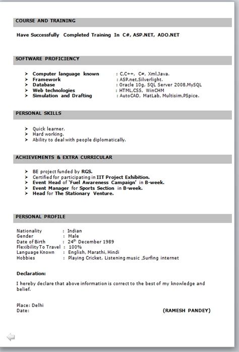Word Document Mba Resume Format For Freshers / 28 Free