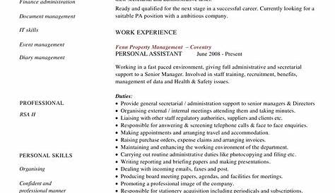 Personal Assistant Resume | Templates at allbusinesstemplates.com