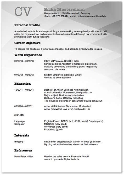 Resume For Life Science Student With Lebenslauf Englisch 8001106 0