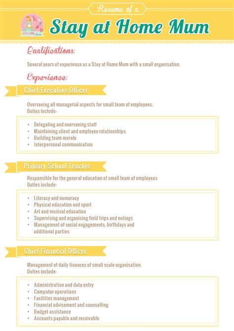 cv example for mum returning to work