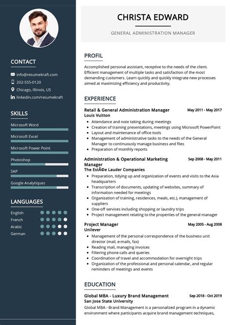 cv format for admin manager
