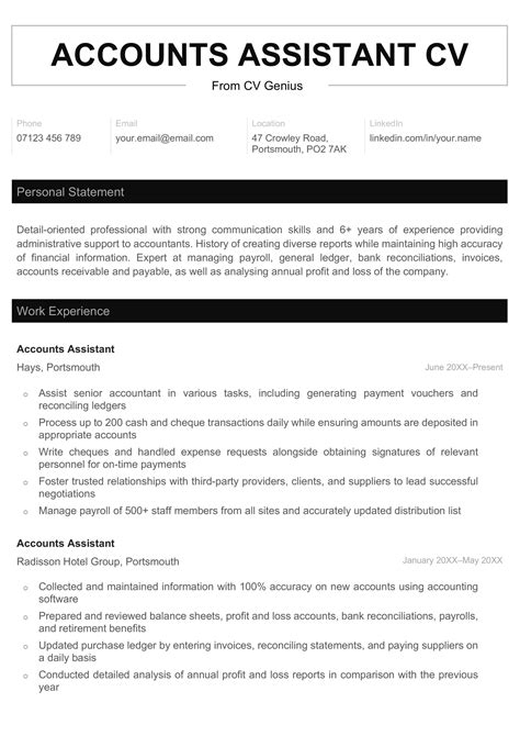 cv profile examples accounts assistant