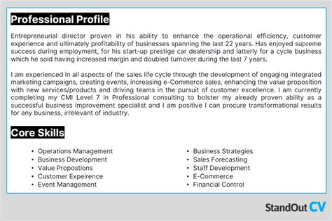 cv profile objective examples