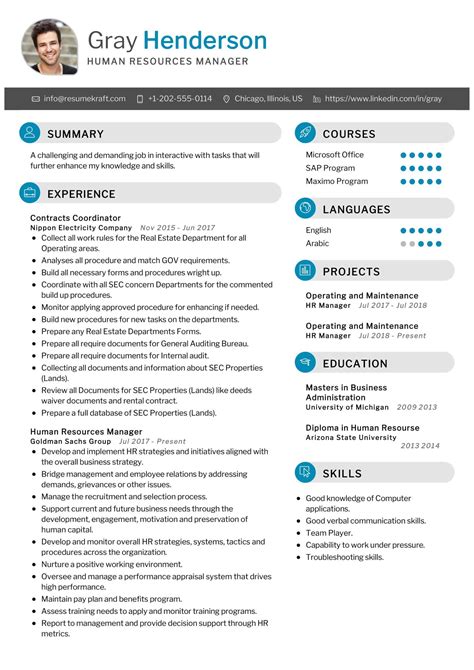 cv sample for hr manager