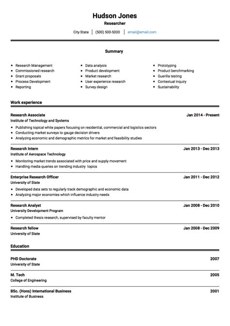 Cv Template Research