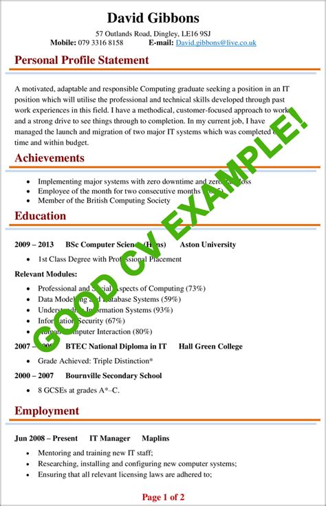 cv written examples