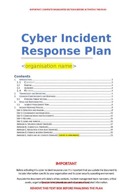 cyber and data security incident response plan template
