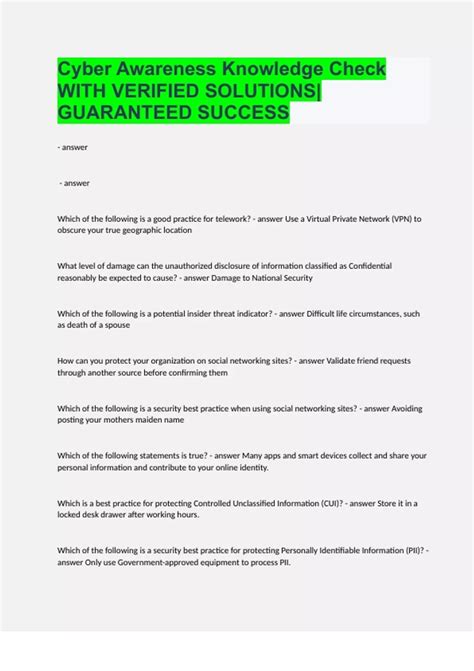 cyber awareness knowledge check 2024