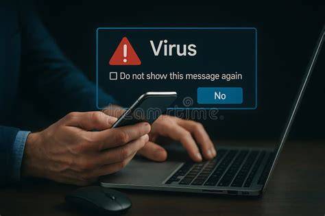 スマートフォンに表示されたセキュリティ警告と危険なポップアップのイメージ