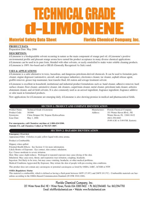 D-Limonene Safety Data Sheet