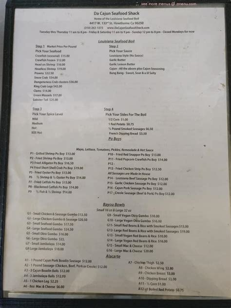 da cajun shack menu