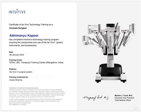 da vinci robotic surgery certification
