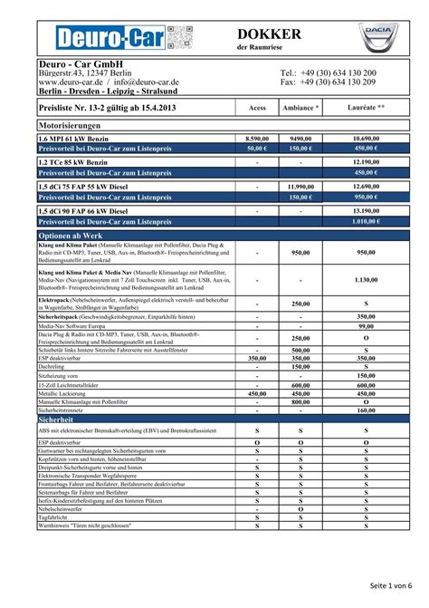 dacia dokker preisliste pdf