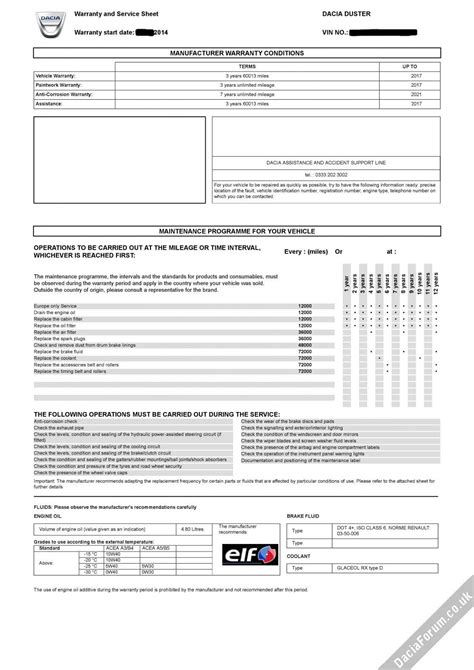 dacia duster service schedule