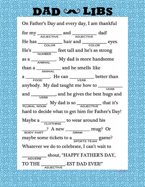 Mad Libs For Dads! A Fun Father's Day Printable A Girl And A Glue Gun