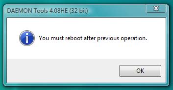 Daemon Tools Lite Reboot Is Required After Previous Operation