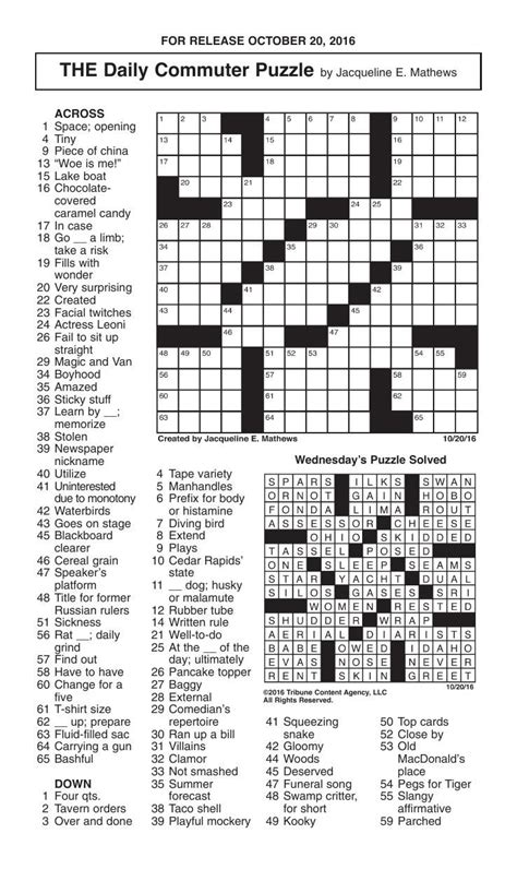 daily commuter crossword puzzle answers today