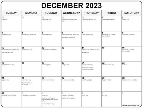 daily holidays december 2023