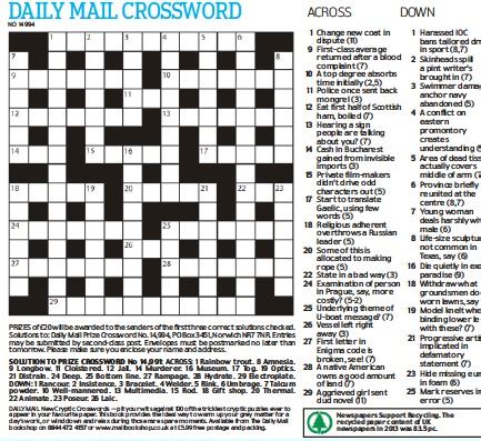daily mail newspaper uk crossword