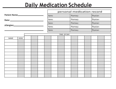 Daily Medicine Schedule Template