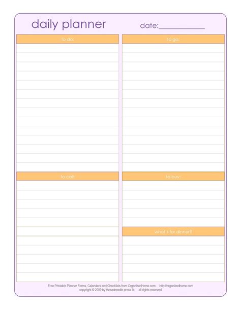 daily planning printable