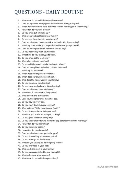 daily routine conversation questions and answers