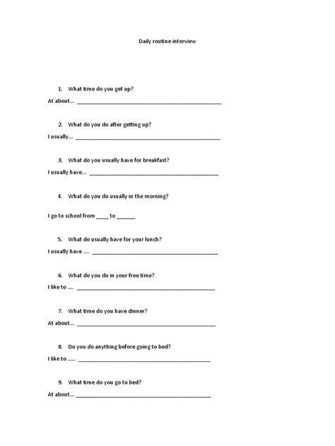 daily routine in english for interview sample pdf