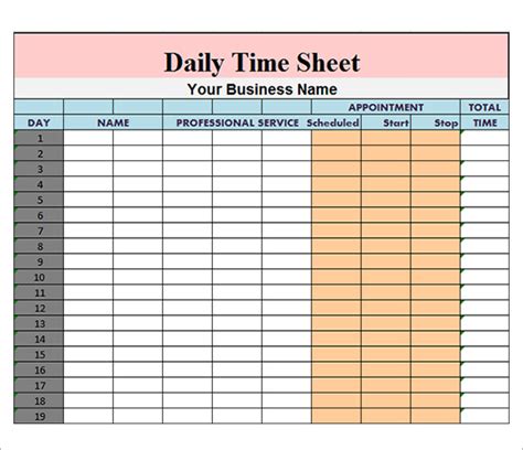 daily time record in excel
