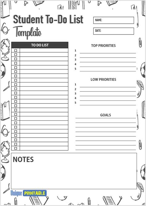 daily to do list examples for students in school