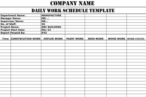 daily work format in excel