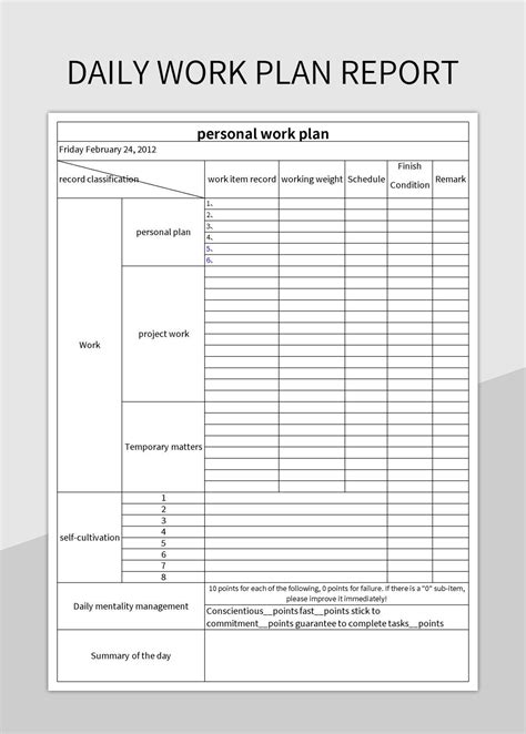 Daily Work Plan Template